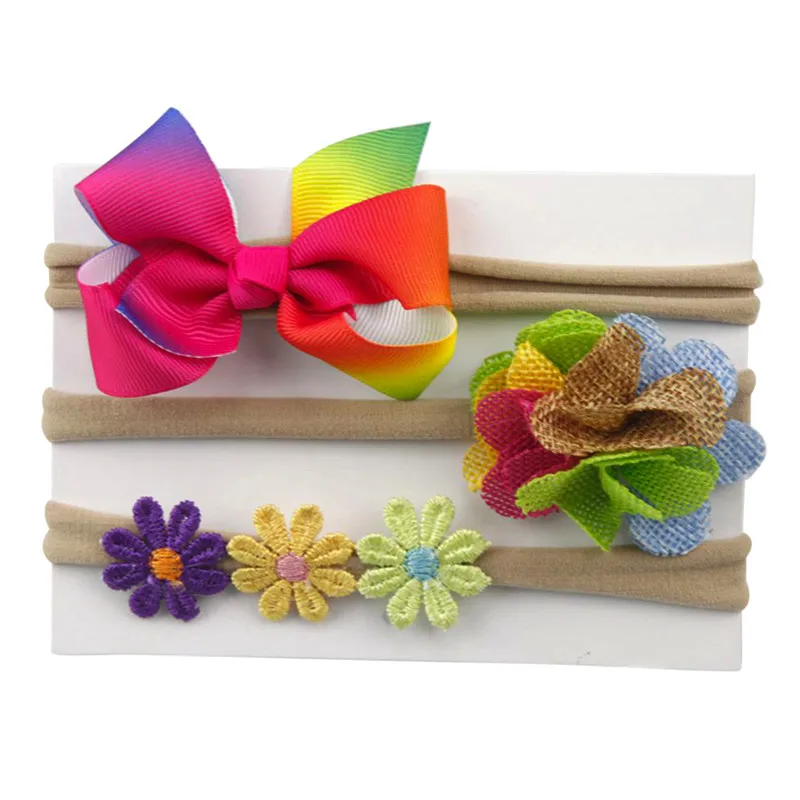 TELOTUNY baby girl headbands 3Pcs Kids Elastic Floral Headband Hair Girls Bowknot Hairband Set for girls 1019 | Детская одежда и