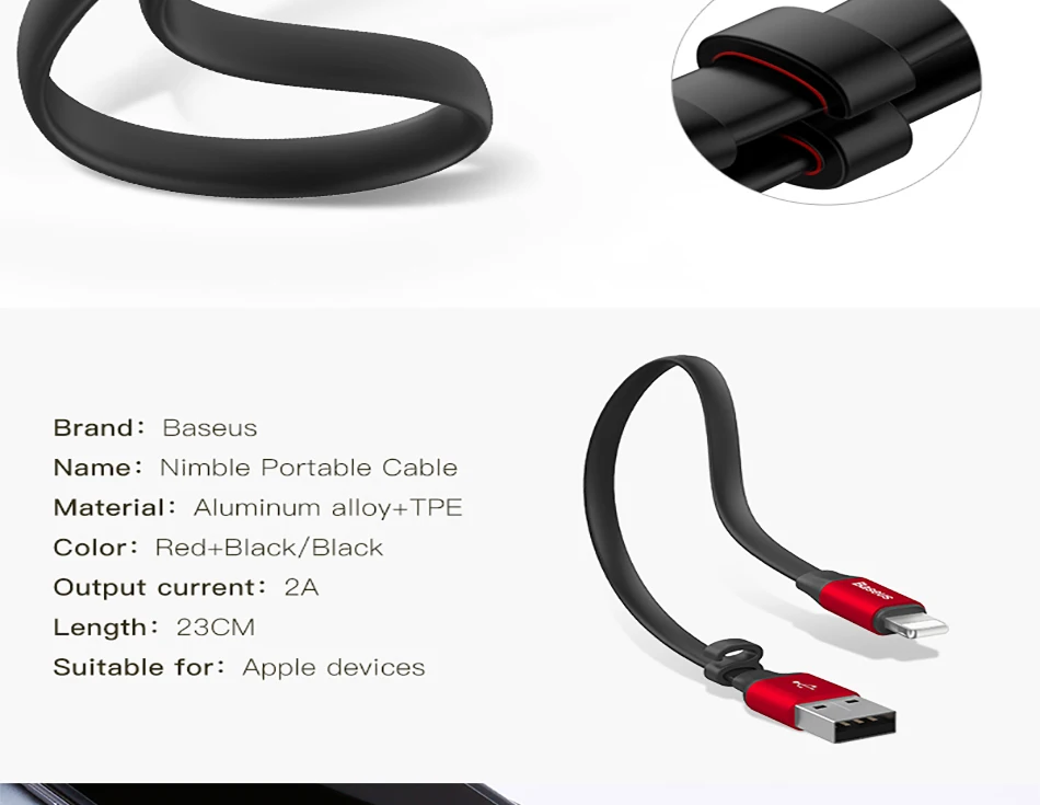 Baseus Портативный USB кабель для iPhone XS Max XR X 8 7 6 6s Plus 5 5S se Быстрая зарядка данных зарядное устройство провод кабель для мобильного телефона