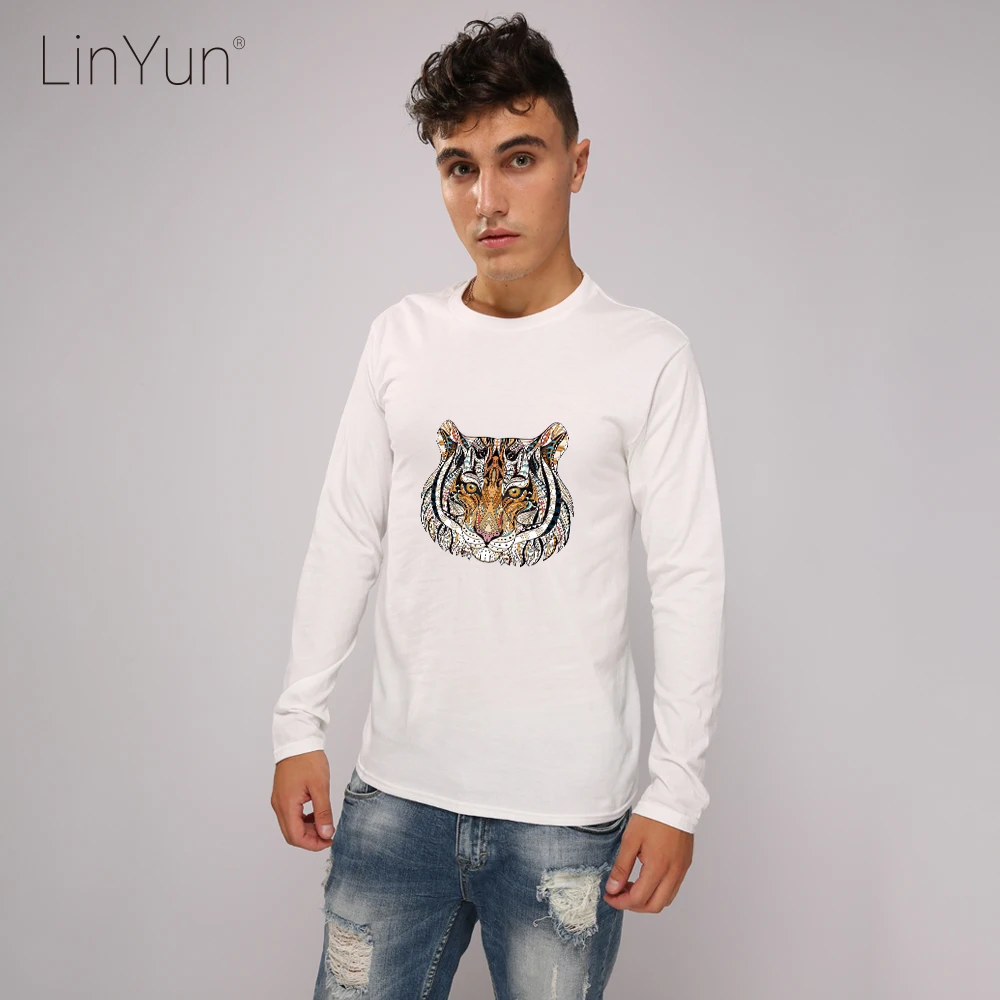 Linyun Лето Панк рок 3D тигра с круглым вырезом футболки для мальчиков уличная 100%