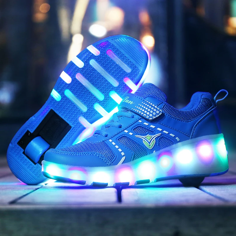 Children Roller Skate Shoes Pink Blue Boys Girls 2020 LED Light Sneakers with Wheel Boy Girl Casual Shoe Zapatillas Ruedas | Детская