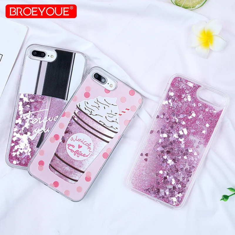 Чехол для телефона BROEYOUE Dynamic Liquid iPhone 7 Plus 5 5S 6 6S X SE жесткий чехол с блестящим песком