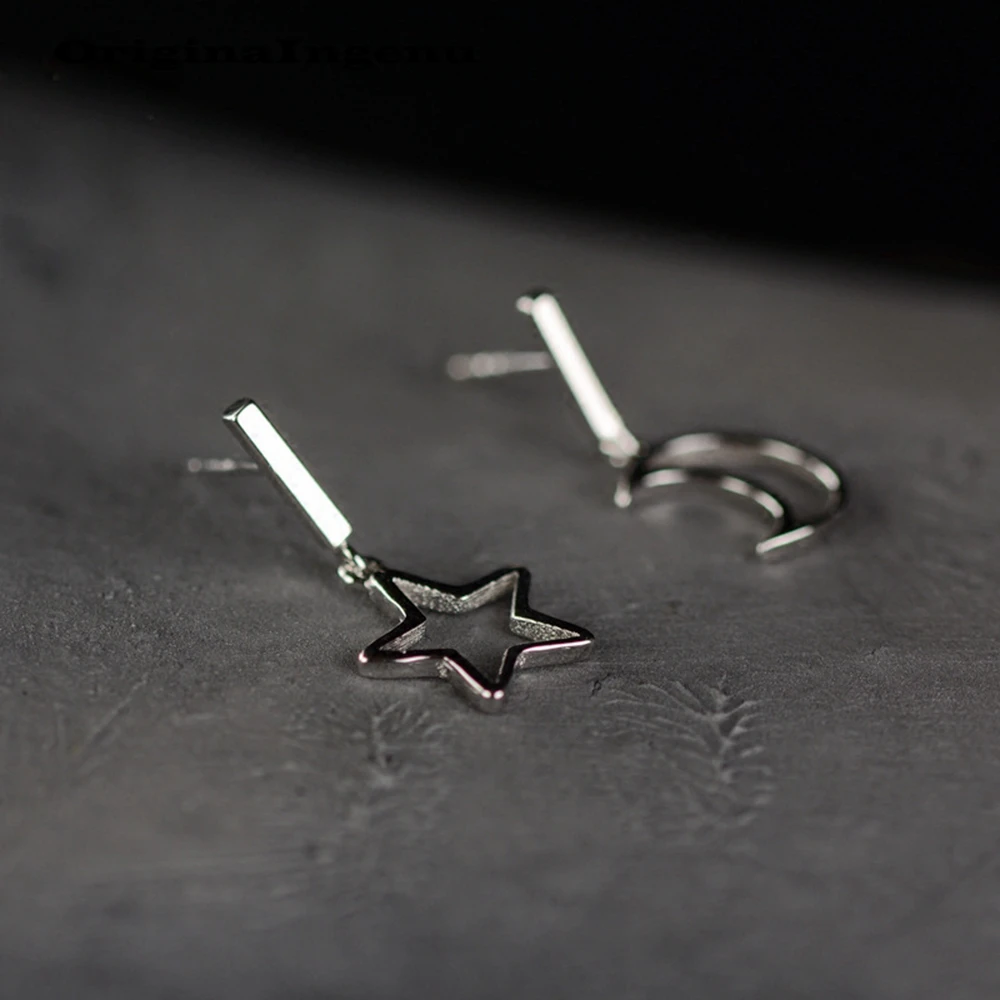 Женские асимметричные серьги-минимализм серьги из серебра 925 пробы с Луной в