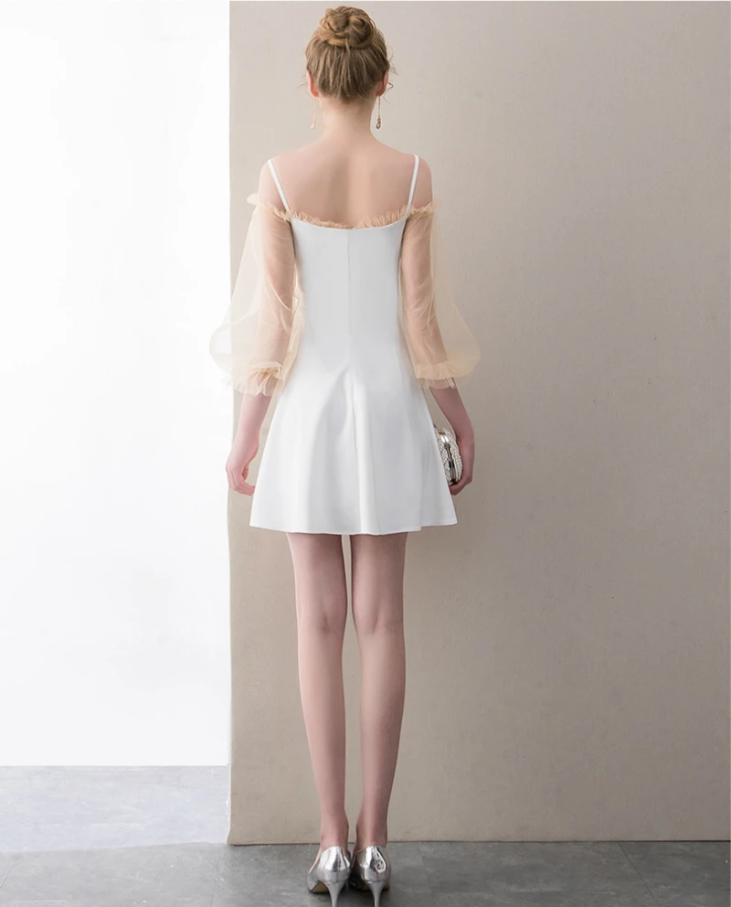 SSYFashion Новые простые Короткие коктейльные платья белые мини Вечерние с длинными
