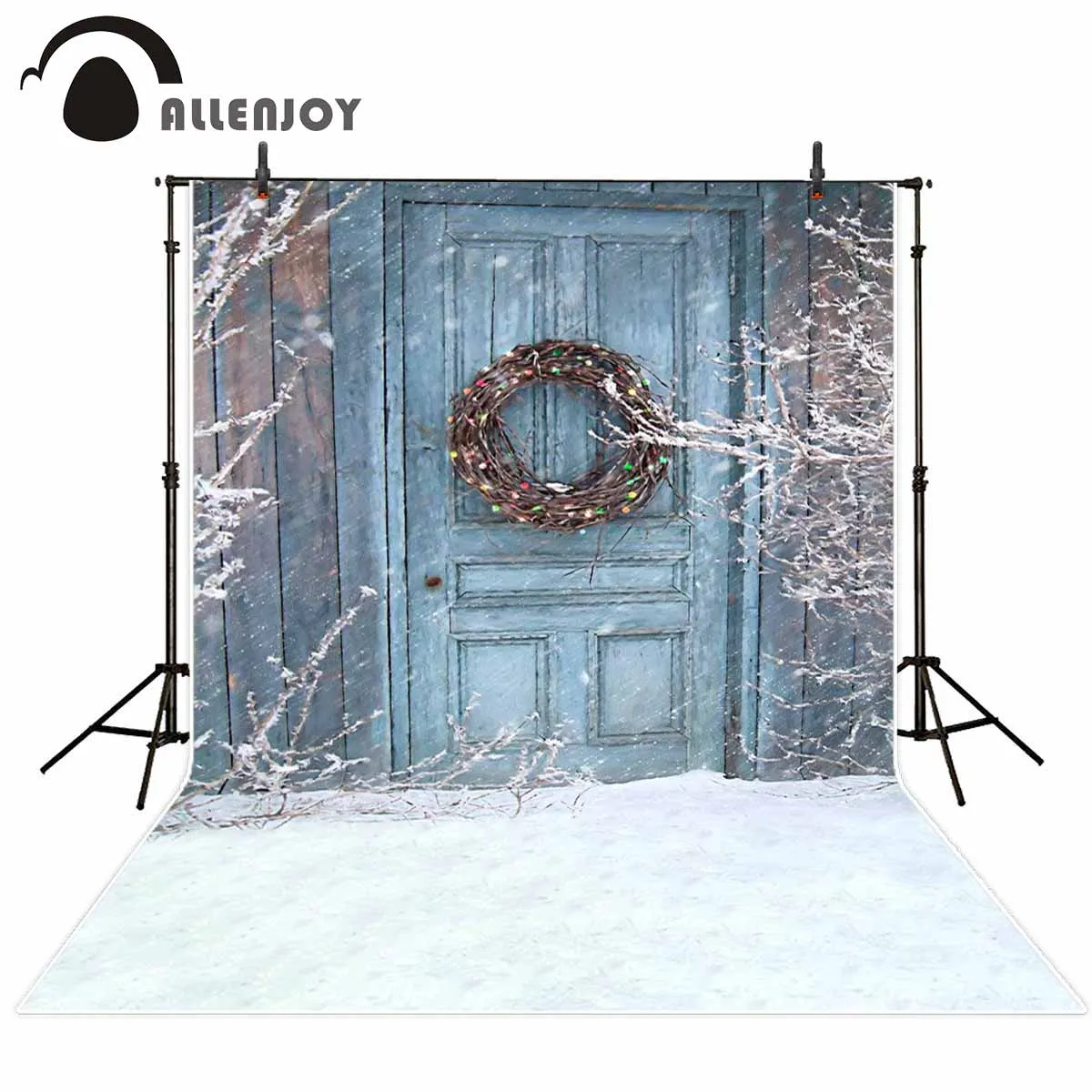 Allenjoy фон для фотосъемки зимние снежные двери Рождественский венок badkground
