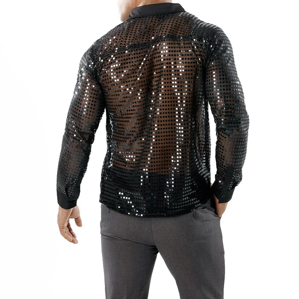 Hirigin 2019 Men Long Sleeve Shirt Dot Scales Nightclub Lapel Casual Blouse Fitness | Мужская одежда