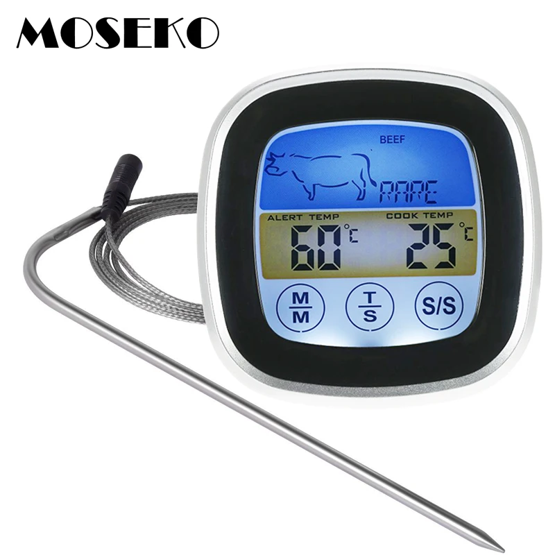 

Digital Meat Thermometer Oven Colorful Touchscreen Instant Read Probe Kitchen BBQ Cooking Thermometer with Timer Alert Function