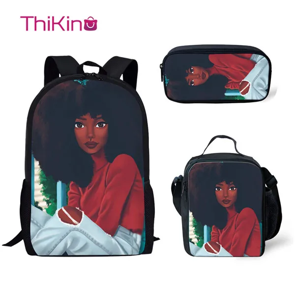 Thikin Дети 3D африканские черные девушки прическа комплект школьных сумок для мальчиков девочек подростков основной путешествия рюкзак Детский рюкзак для книг - Цвет: YQ3575CGK