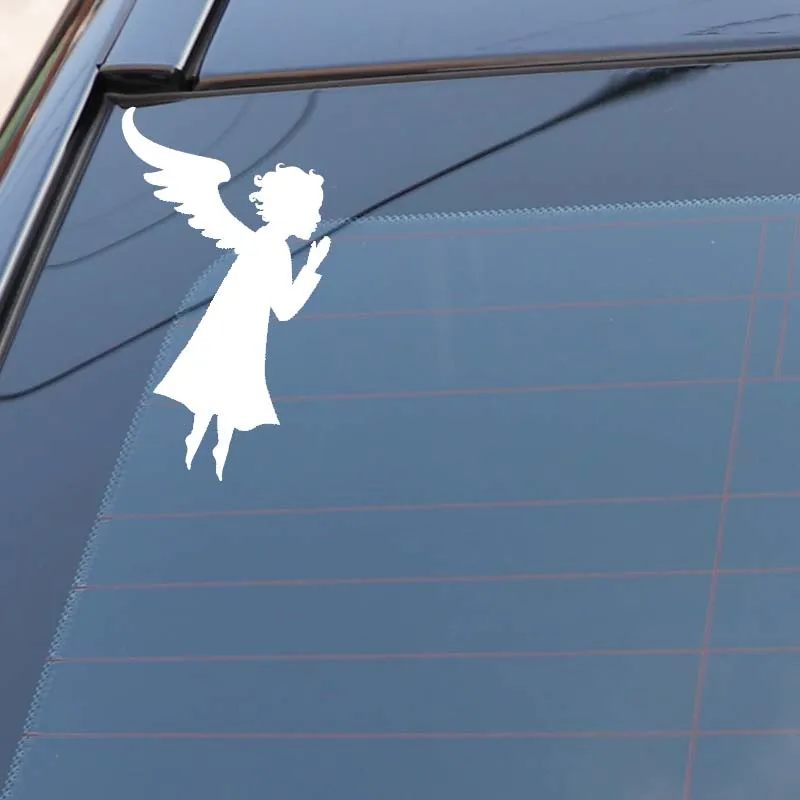 

YJZT 9.4*10CM Lovely Loyal Angel Praying Decal Silhoutte Cool Design Car Sticker Black/Silver Covering The Body C20-1418