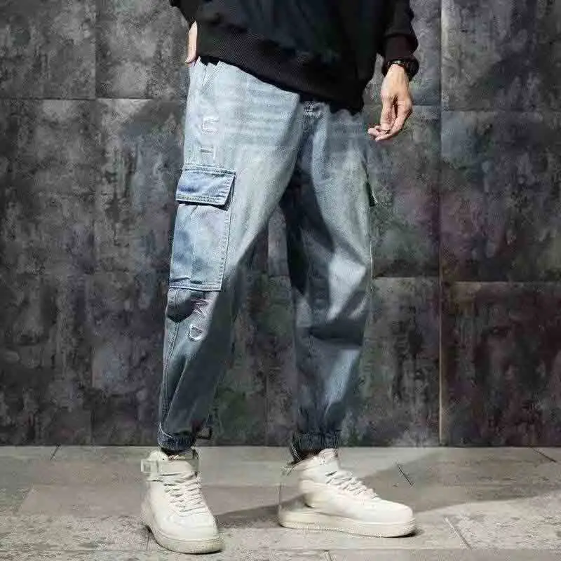 

Джинсовые комбинезоны с несколькими карманами мужские, повседневные брюки свободного покроя, джинсы-шаровары на весну и лето 2020