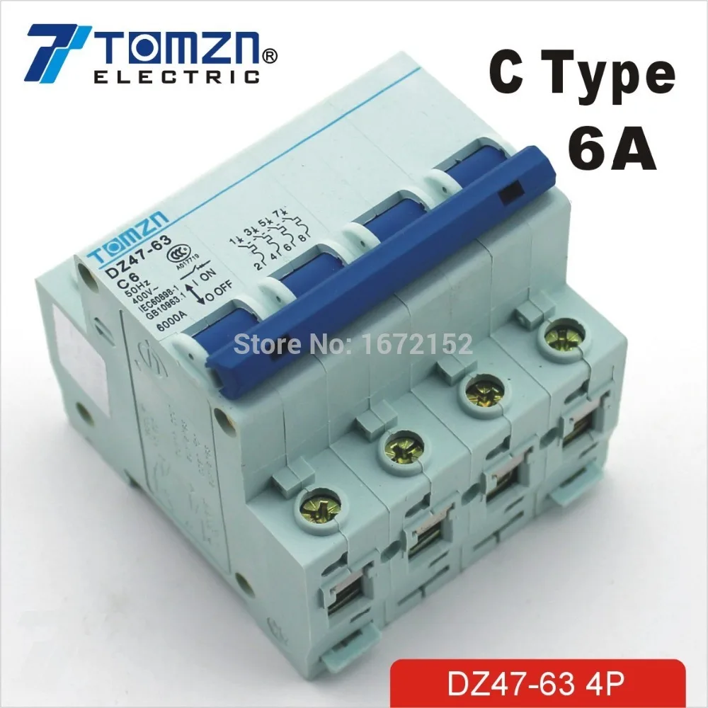 4 P 6A 240V/415V автоматический выключатель MCB C Тип полюса|breaker relay|breaker circuitmcb circuit breaker |