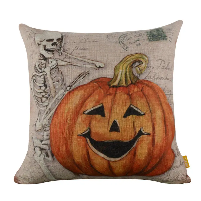

LINKWELL 18x18" Happy Halloween's Day Retro Pumpkin Lantern with Ghost Burlap Cushion Cover Pillowcase for Season Decoration