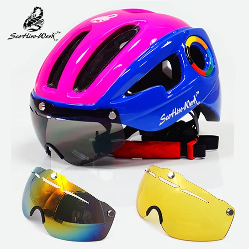pink-blue 3 lens 270 г Ультралайт EPS велосипедный шлем для мужчин дорожный mtb горный велосипед шлем линзы очки Велосипедное снаряжение 9 вентиляционных отверстий Casco Ciclismo - Цвет: pink-blue 3 lens