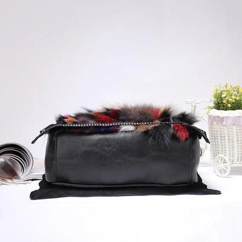 Женская сумка мессенджер из мягкой натуральной кожи с мехом|bag casual woman|designer shoulder