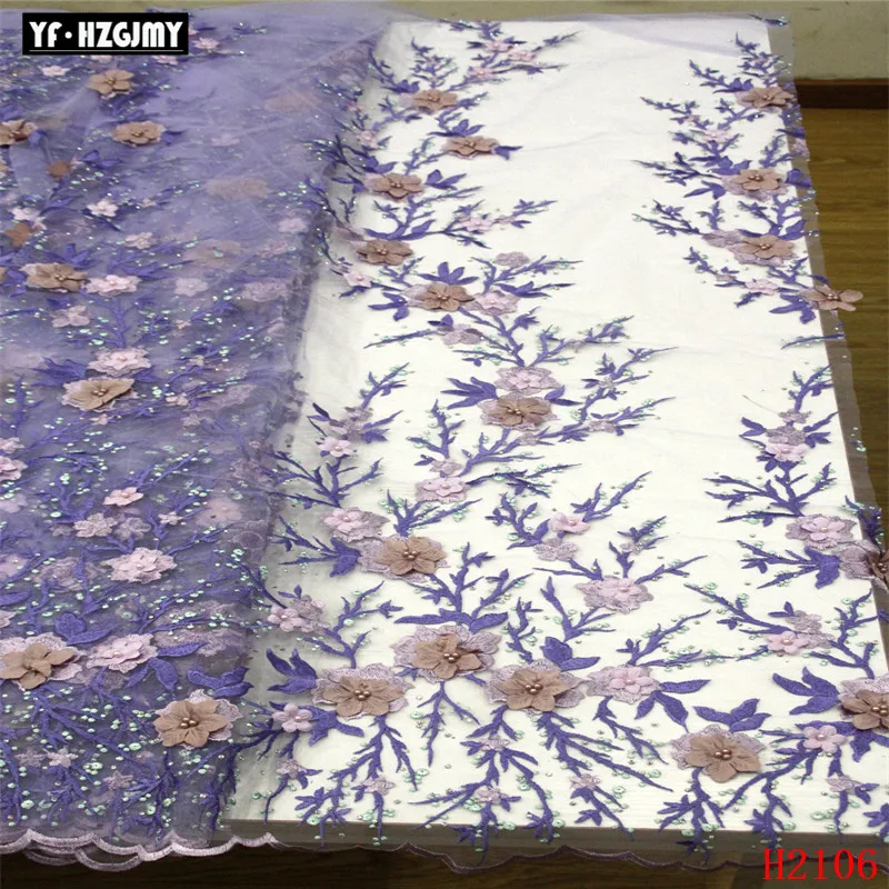 

YF HZGJMY, французская 3D Цветочная кружевная ткань с бусинами, кружевная ткань, Высококачественная африканская вышивка, кружевная ткань для сва...