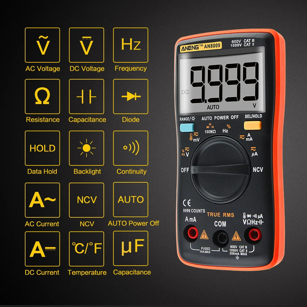 AN8009 True-RMS Auto Range Digital Multimeter NCV Ohmmeter AC/DC Voltage Ammeter Current Meter temperature measurement | Инструменты