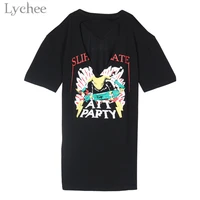 lychee trendy off shoulder floral letter print backless women t shirt short sleeve o neck female t shirt casual loose tee top
