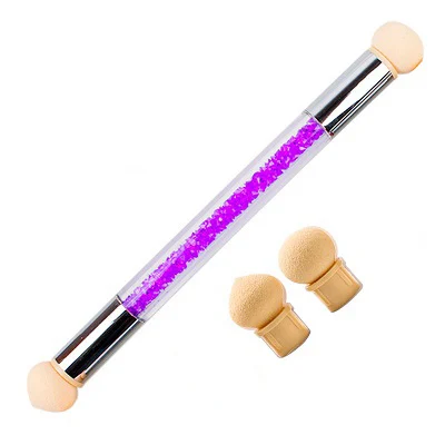 Purple with 2 Sponge LadyMisty губки головки острые круглые Сменные кисть для пудры тени градиентная ручка короткая ручка инструмент для дизайна ногтей УФ гель лак - Цвет: Purple with 2 Sponge