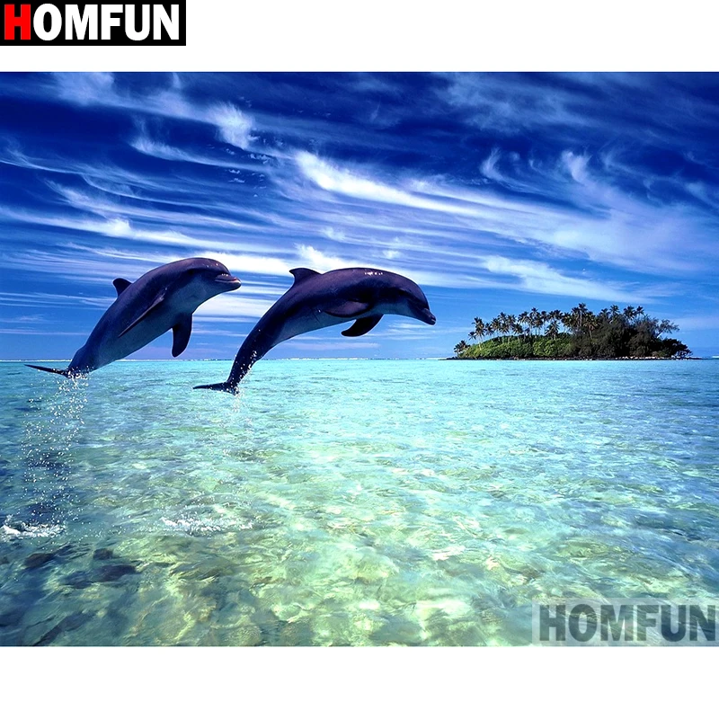 Алмазная живопись HOMFUN животный Дельфин алмазная вышивка с полными