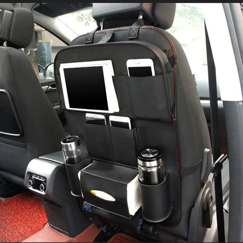 Кожаный Органайзер для заднего сиденья автомобиля складной черный органайзер |