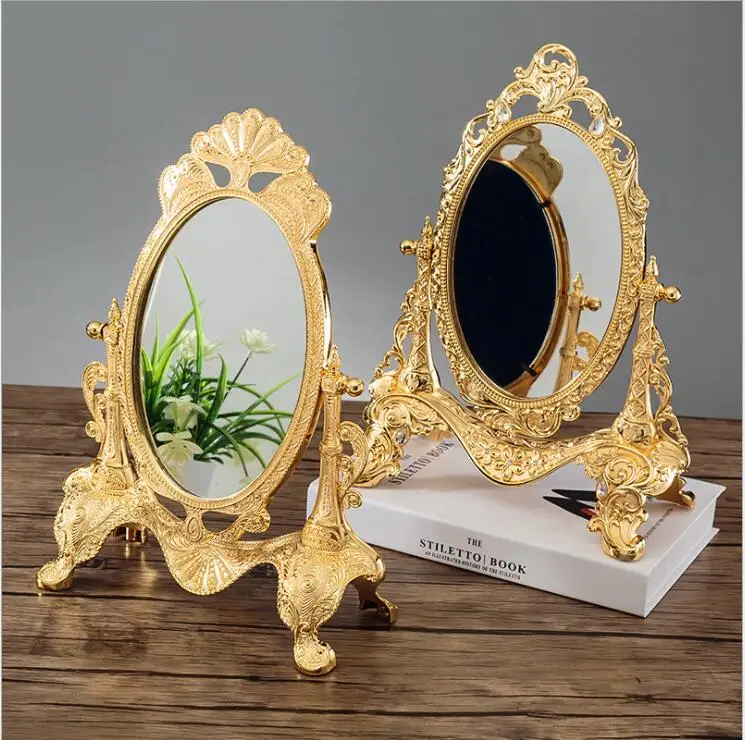 

European 360 degree rotating sliver/gold Desktop mirror zinc alloy metal Vintage dresser mirror Wedding home decorative mirror