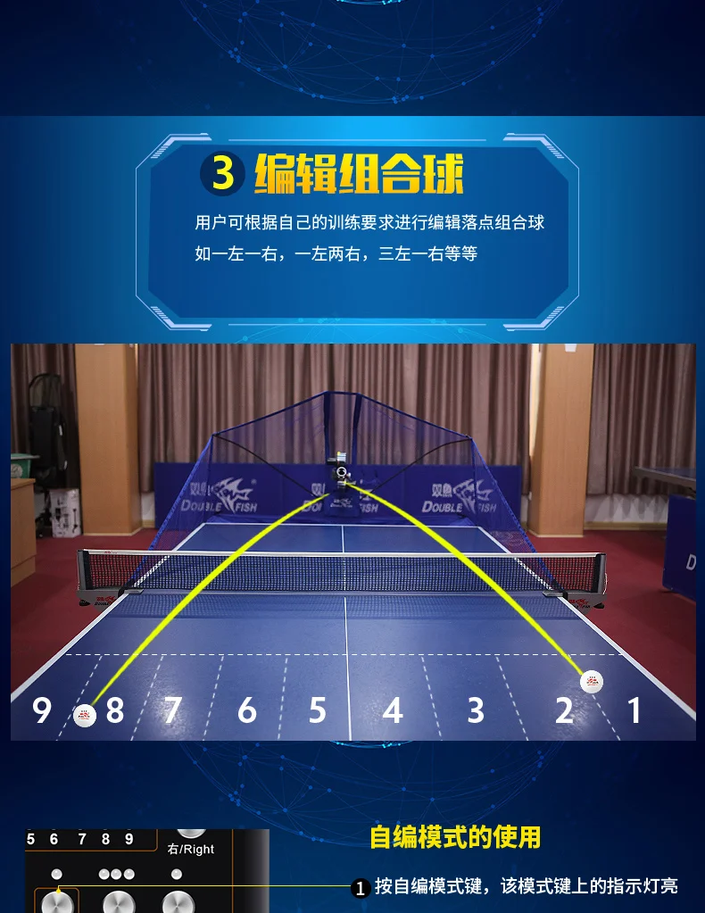 Original Double Fish E6 Programm Table Tennis Robot Pingpong Serve Machine 36 spins Home Training for V40+ ball with Collect Net
