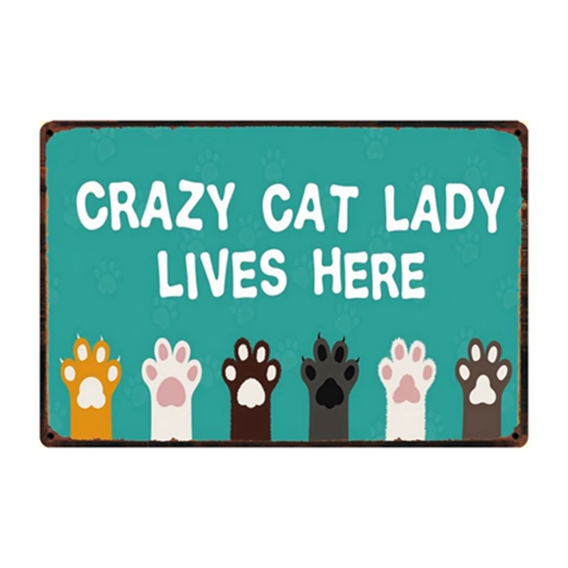 [Kelly66] Crazy Cat Леди живет здесь металлический знак олова плакат домашний Декор Бар