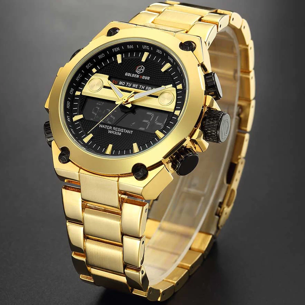 Reloj Hombre GOLDENHOUR роскошные золотые мужские часы erkek kol saati автоматический дисплей
