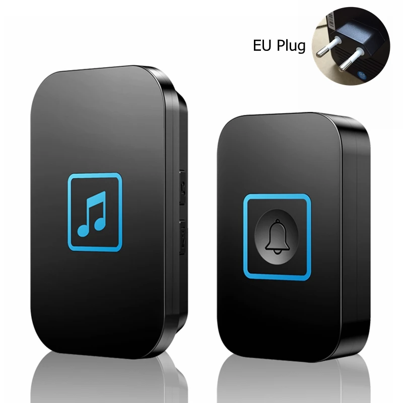 black 1x1 EU Умный дом, беспроводной дверной звонок, светодиодный светильник, водонепроницаемый, 1 кнопка, 1 2 приемника, США, ЕС, Великобритания, AU, вилка, батарея, интеллектуальный звонок - Цвет: black 1x1 EU