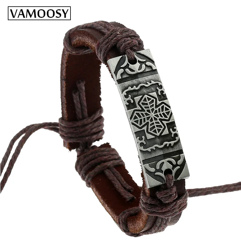 

Женские и мужские винтажные браслеты VAMOOSY, кожаные браслеты в стиле бохо с цветами и крестом, ювелирные изделия ручной работы в стиле панк, ...