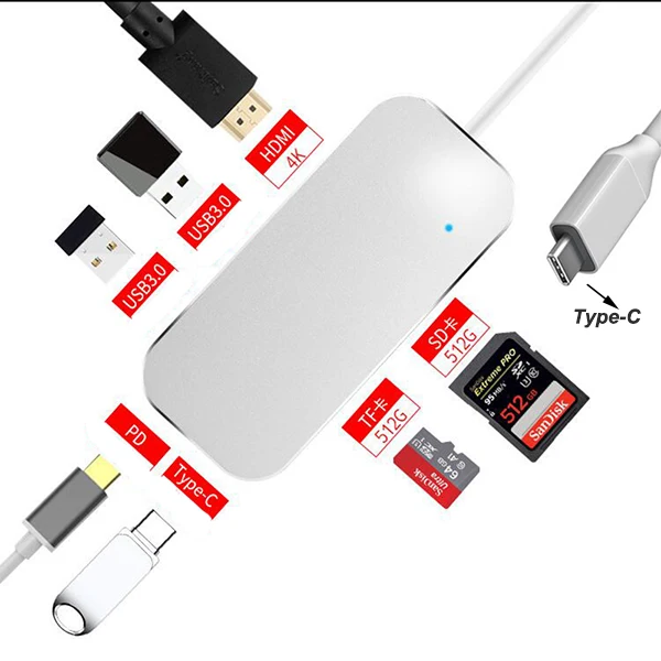 USB C 6IN1 silver 03 Usb-хаб Baolyda C к HDMI RJ45 Thunderbolt 3 док-станция для MacBook samsung Galaxy S10 huawei mate 20 P20 Pro type C USB 3,0 концентратор - Цвет: USB C 6IN1 silver 03