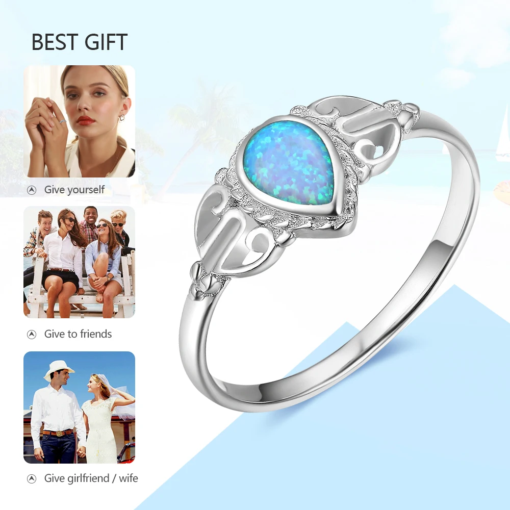 Женское кольцо из серебра 925 пробы с голубым опалом|stone ring|fashion rings womenring women |