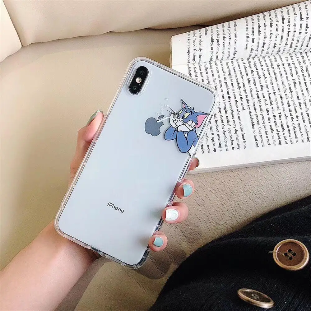 HUANQING Cute cat and mouse cell phone case For iPhoneXR XS Max Cartoon for 6 6S 7 7Plus 8 8Plus lovers TPU Phone soft |