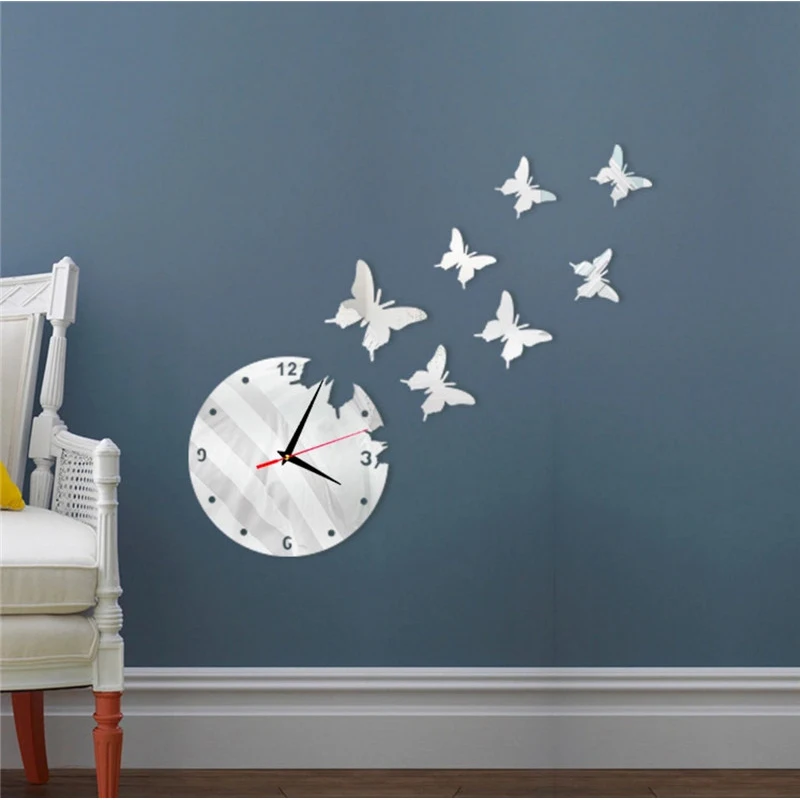 Бабочка Группа стильные настенные часы творческие наклейки на стену ТВ