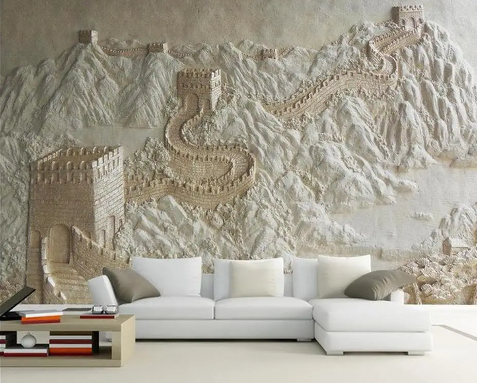 3d customized wallpaper living Great Wall TV backdrop sandstone relief three-dimensional wall | Обустройство дома