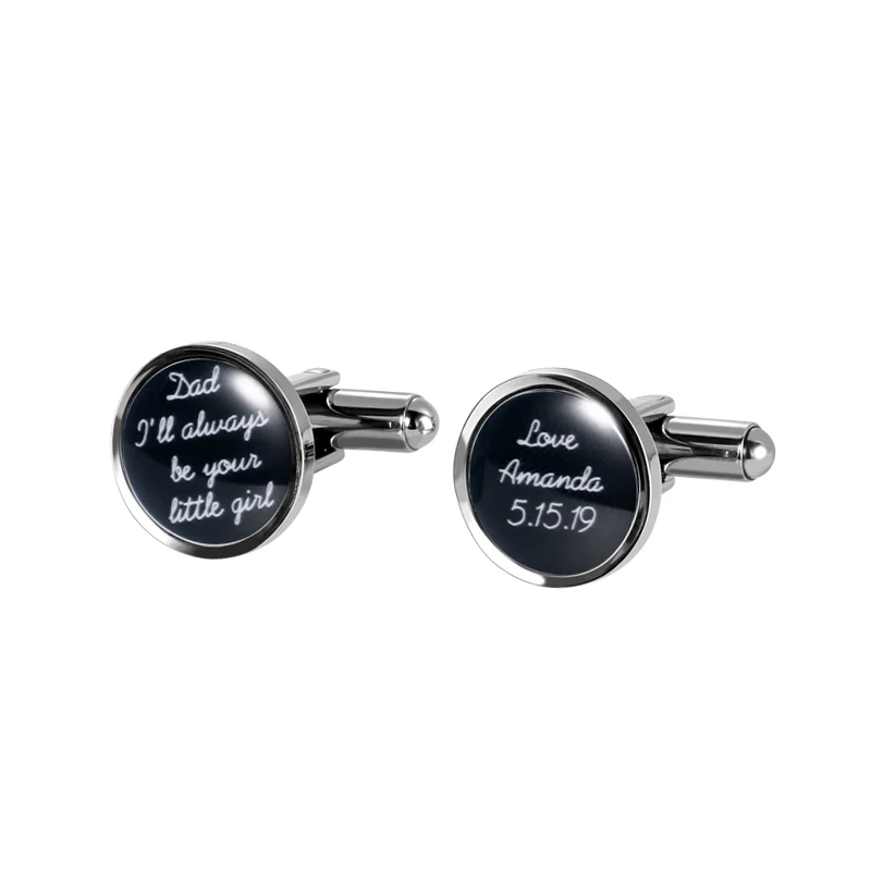 two handwriting AILIN персонализированные круглые фото или Письма запонки для отца и мальчика запонки из нержавеющей стали - Окраска металла: two handwriting