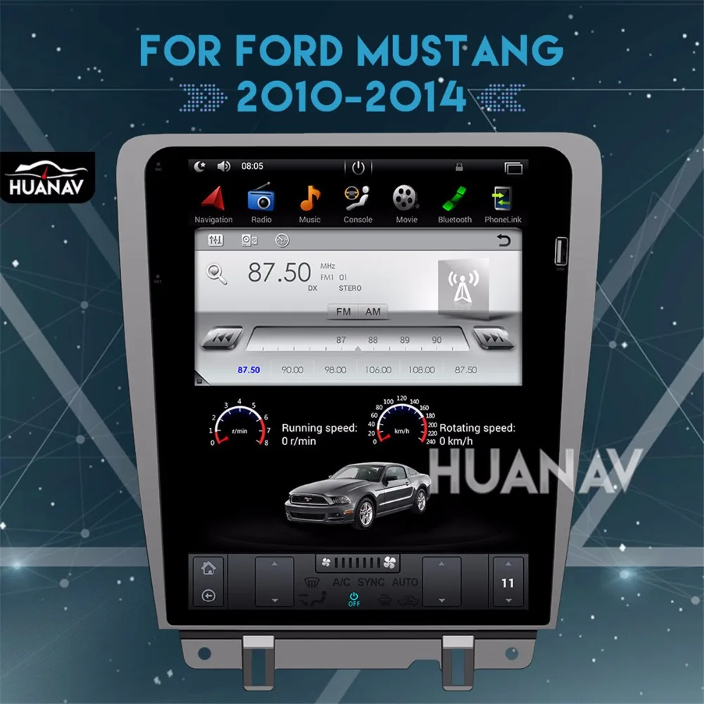 Автомобильный DVD-плеер Tesla с Android 12 дюймов GPS-навигация для Ford Mustang 2010-2014