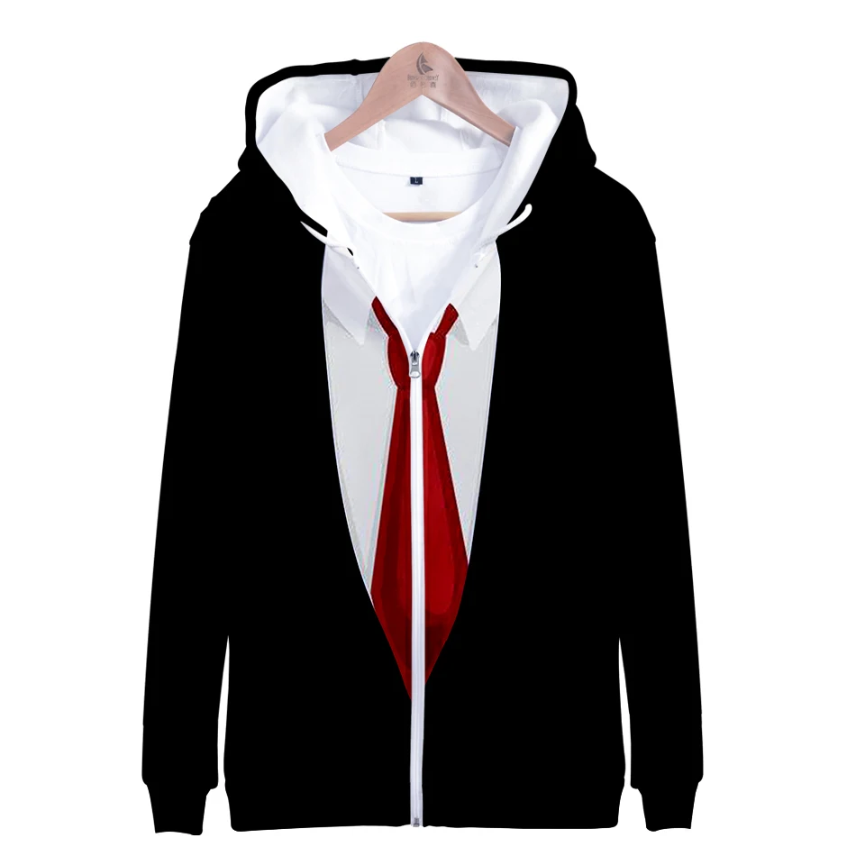New Design Funny 3D Fake Suit Tie Hoodies Men Long Sleeve Zipper Hoodie Sweatshirt Spring Autumn Streetwear Jacket Coat Clothes