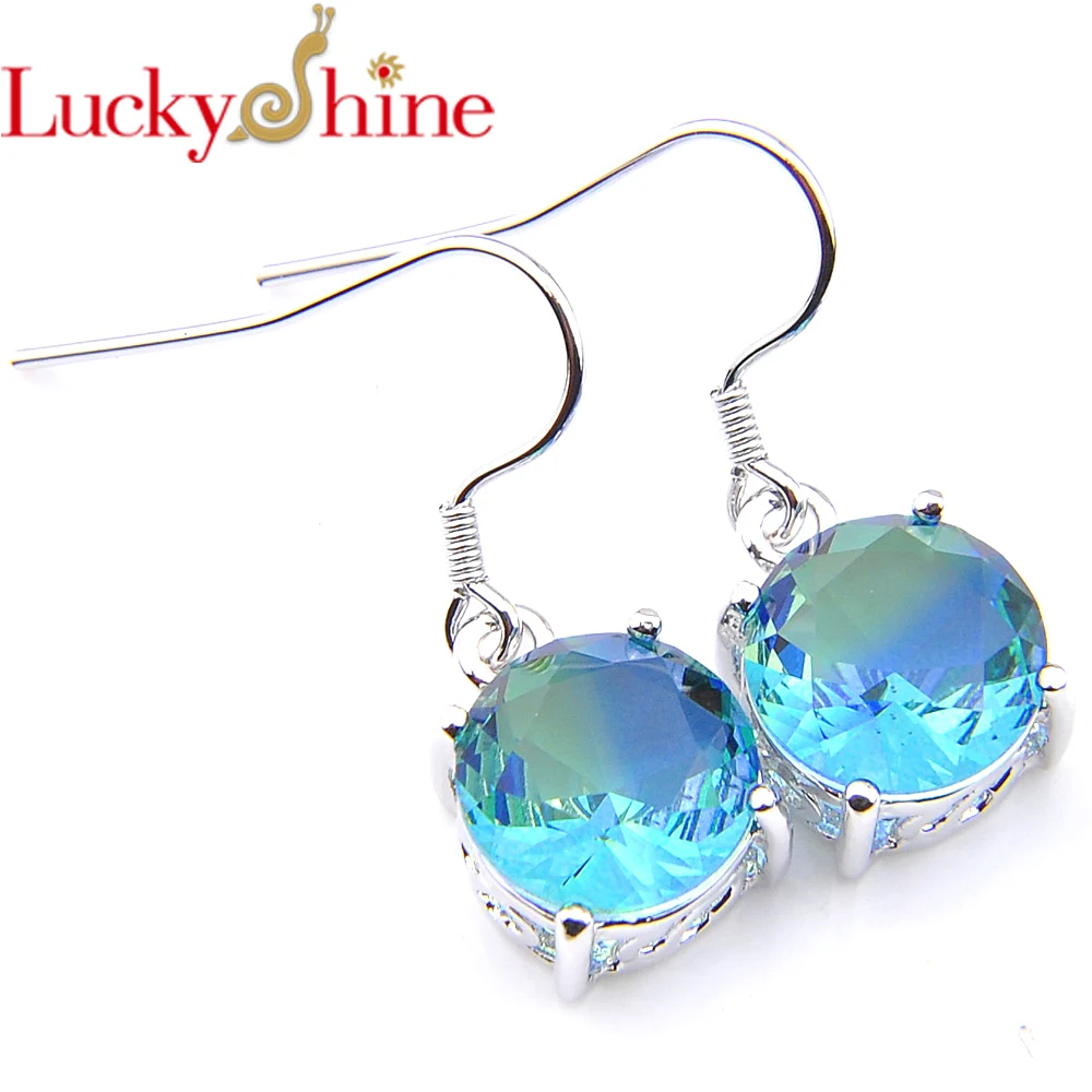Luckyshine классические круглые серебряные серьги синие двухцветные турмалиновые