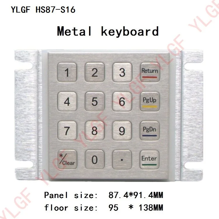 

Металлическая клавиатура, PS/2 интерфейс YLGF HS87-S16-P встроенная клавиатура, 16 клавиш, водонепроницаемая (IP65), пыль, анти-насилие