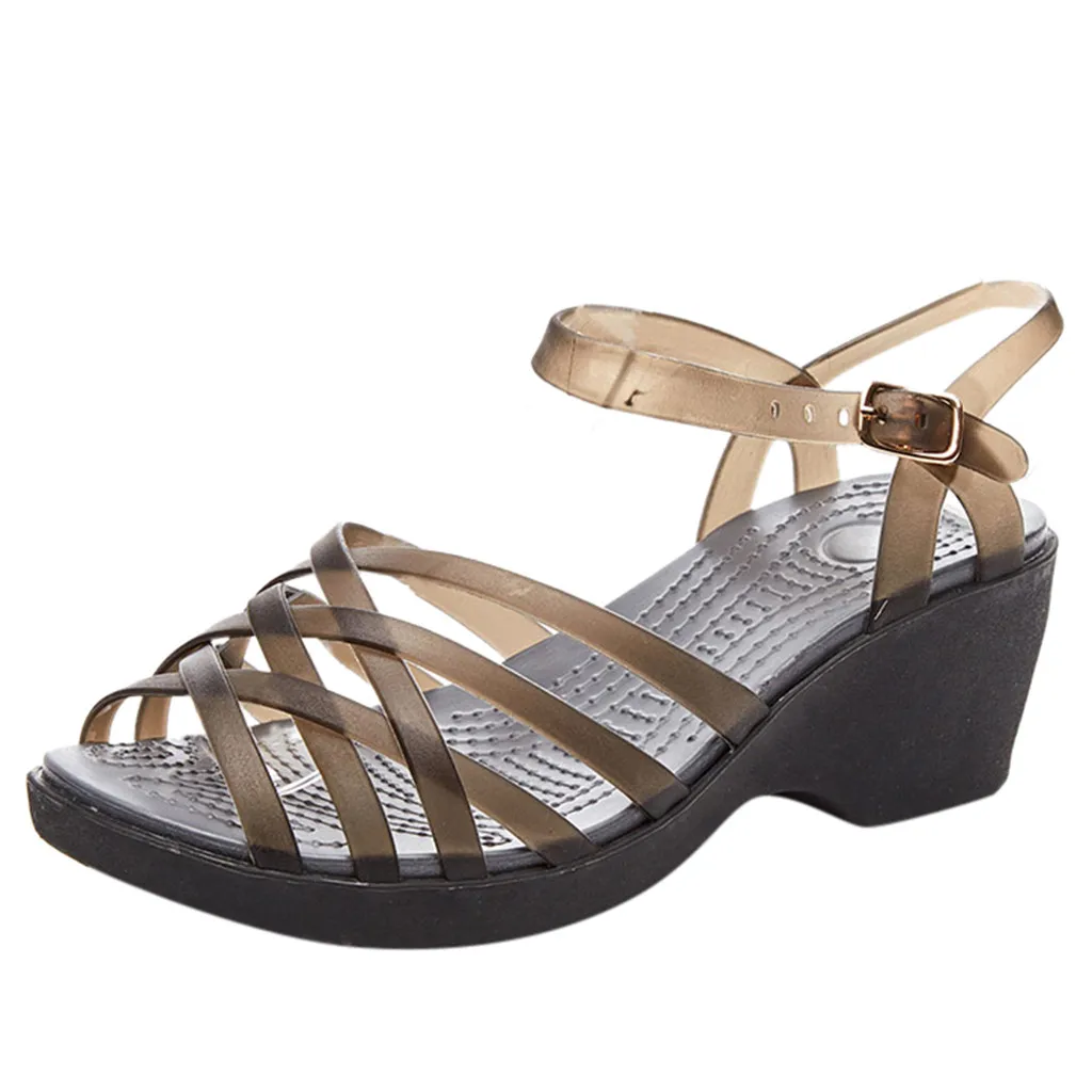 Black SAGACE Fashion Simple Women's Candy Color Summer Casual Sandals Wedges With Jelly Shoes Girl PVC Non-Slip Roman Sandals J22 - Color: Black