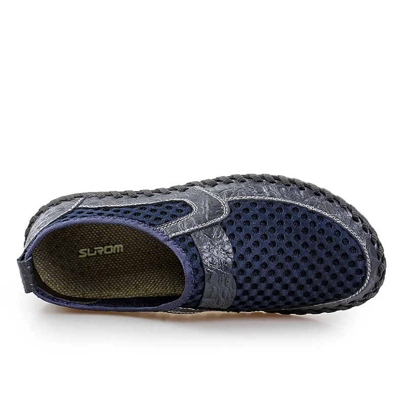 SUROM 2018 Male Summer Sneakers Breathable Mesh Men's Casual Shoes Leather Slip On Moccasins Fashion Comfortable Big Size | Обувь