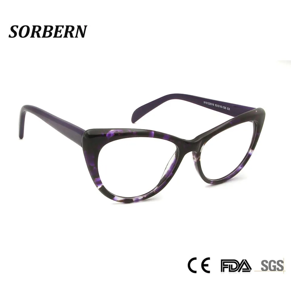 

SORBERN Retro Women Cat Eye Spectacles Frames Sexy Optical Glasses Acetate Frame Clear Lens Oculos De Grau High Quality Eyeglass