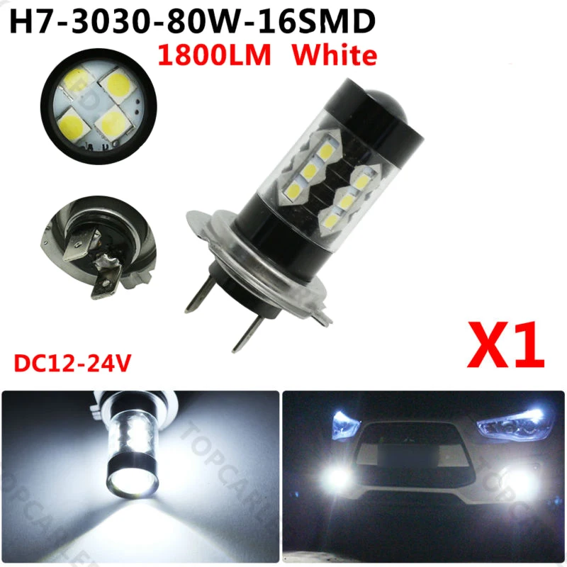 H7 светодиодные Автомобильные противотуманные фары 1800LM 80 Вт 16 чипов 3030 SMD лампы 6000