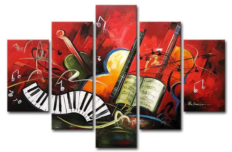 

hand-painted artwork The Music score High Q. Wall art Decor Landscape Oil Painting on canvas 5pcs/set ready to hang Framed