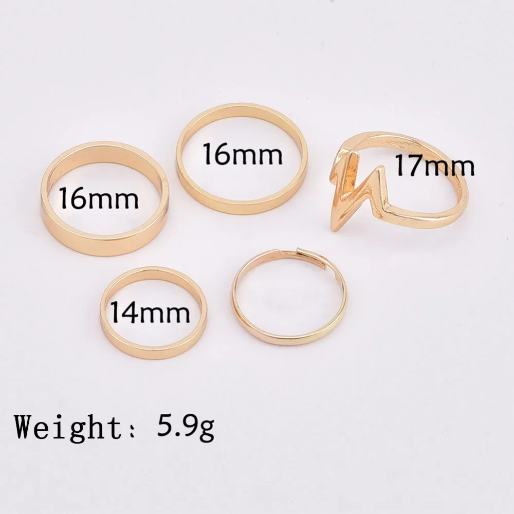 Fashion Ornaments Princess Ring 5 Piece Jewelry The Waves Lightning Finger Set Gift For Women Girl #264846 | Украшения и