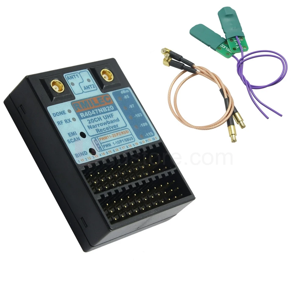 

RMILEC Receiver T4047NB20 433mhz 20CH UHF LRS Rx Remote Control PPM, PWM, SBUS Radio System