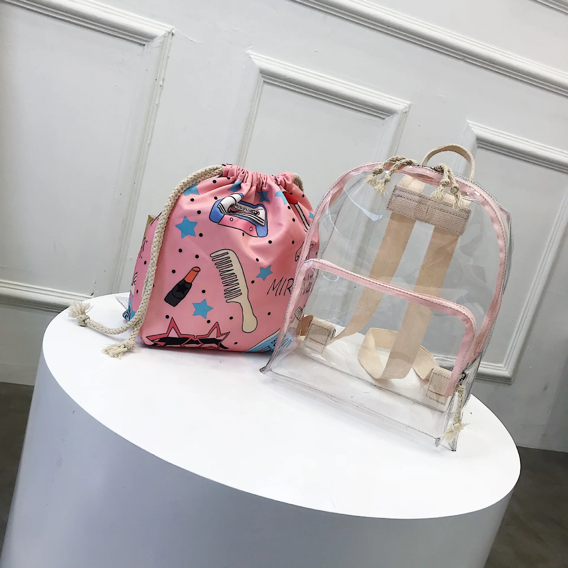 2018 новый прозрачный розовый граффити drawstring пластиковый мешок menderya Япония и Южная