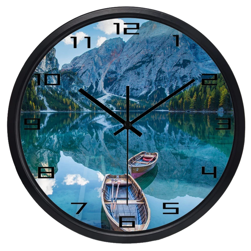 2 стиля настенные часы с изображением горного озера лодки новое украшение для