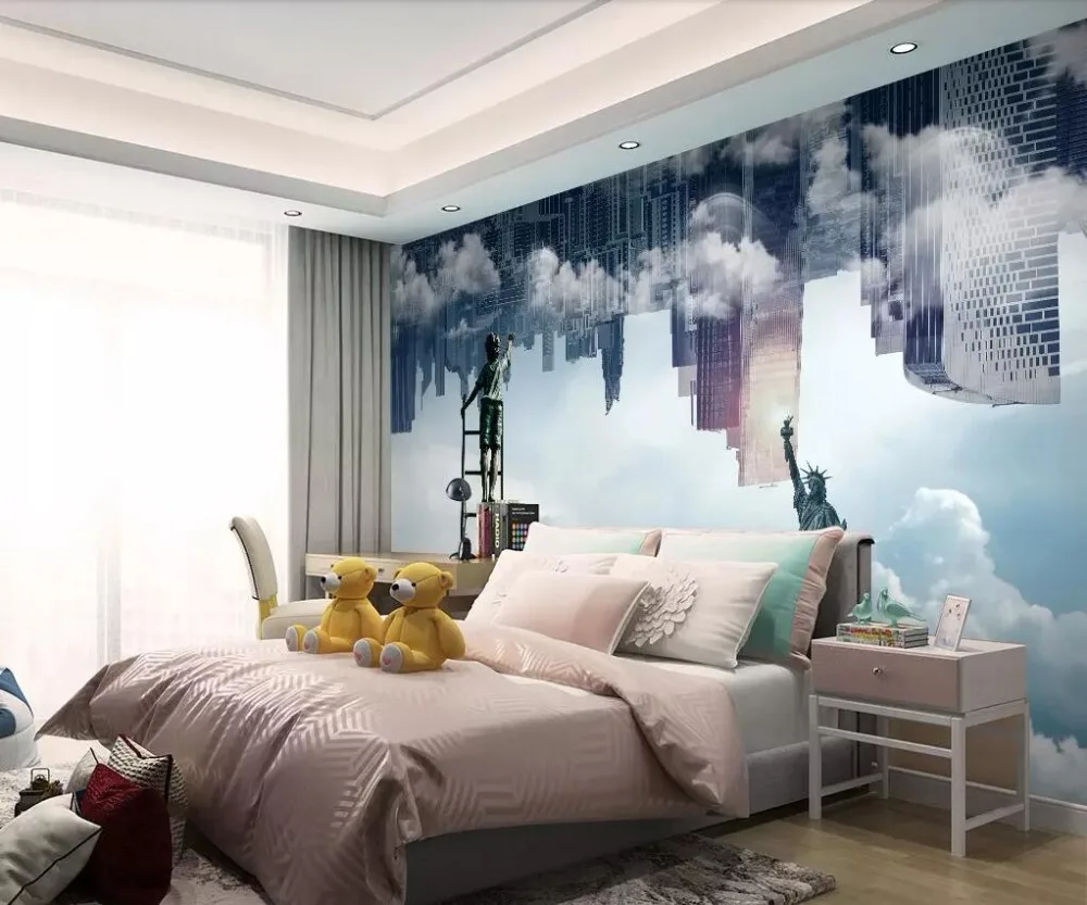 3d обои Beibehang современный минималистский город статуя облака ТВ диван фоновая