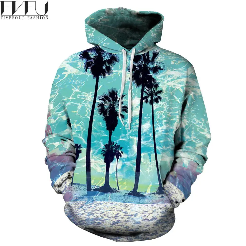Мода 2017 г. Для мужчин с 3D Толстовки Демисезонный кокосовое Ёлки синий свитшот